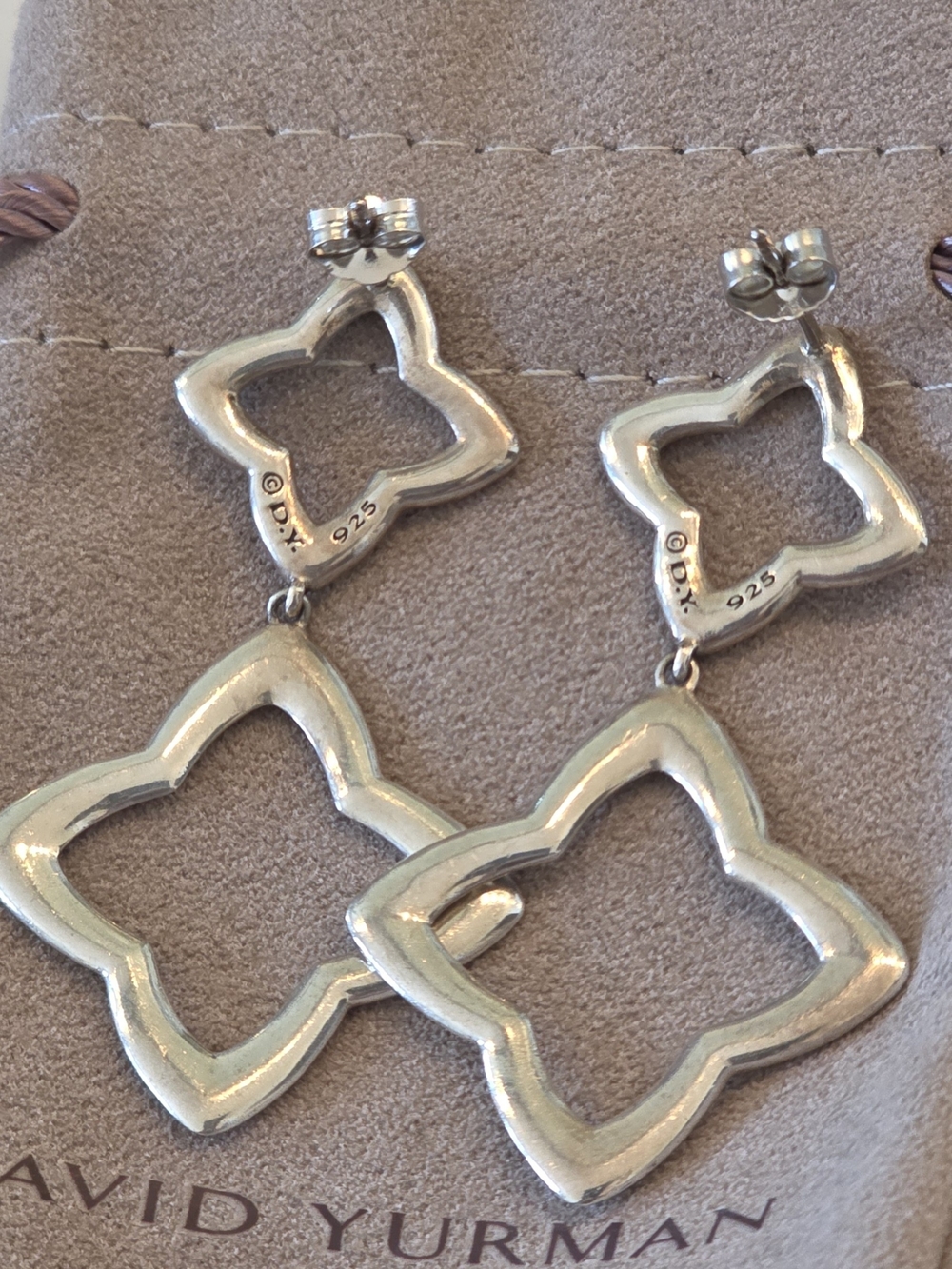 David Yurman Sterling Silver Open Quatrefoil Drop Earrings - Silver - Picture 3 of 5